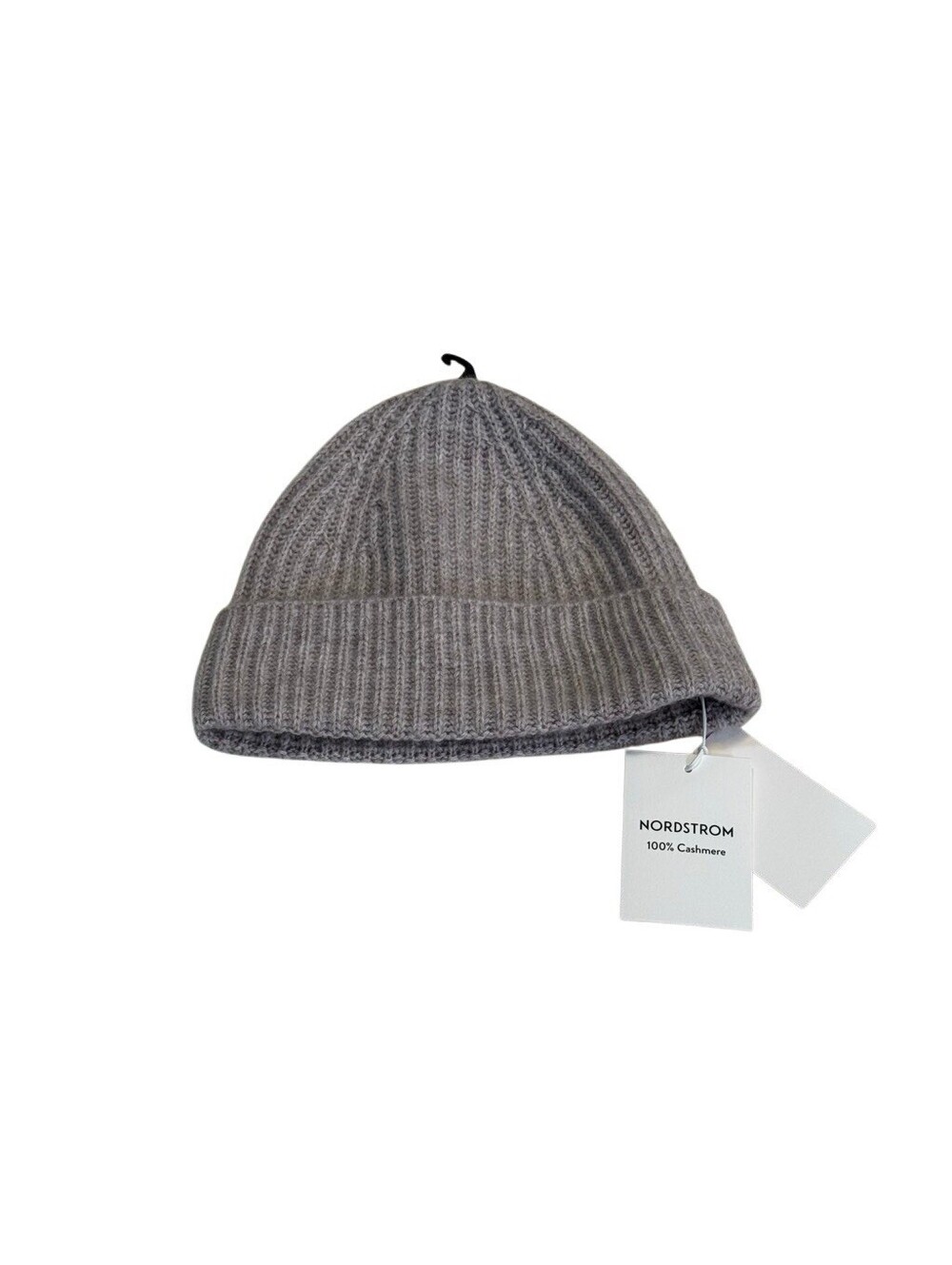 Nordstrom Women’s 100% Cashmere Ribbed Beanie Hat Gray Heather NWT $69